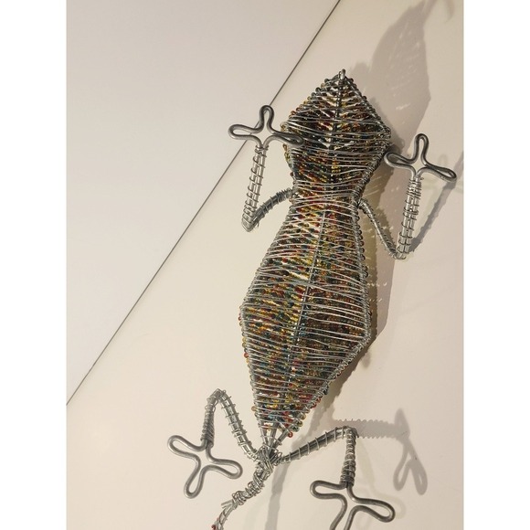 Beaded Gecko Lizard Sculpture Handmade Wire Art Colorful Figurine Garden Patio - Picture 12 of 12